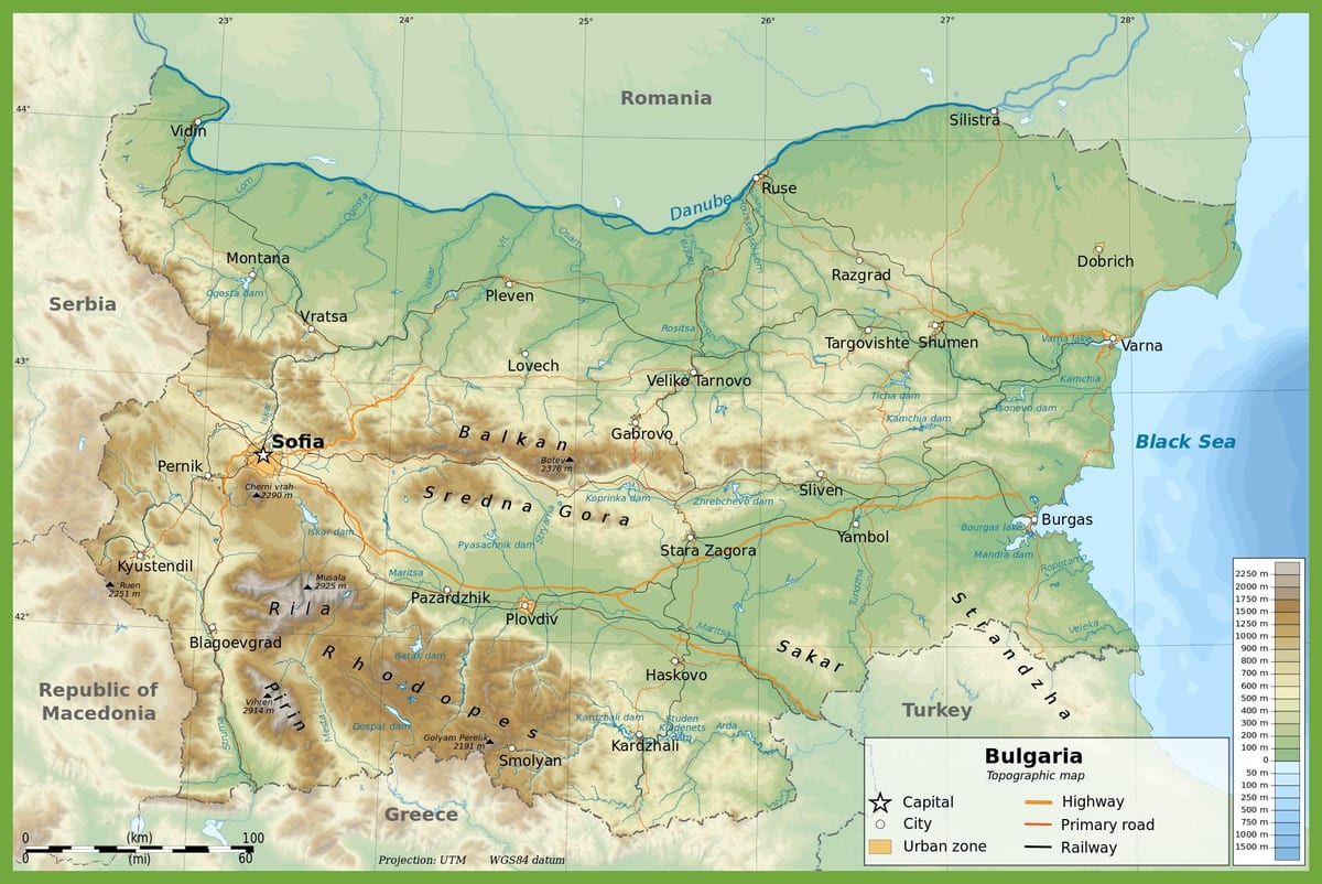 Bulgaria mappa topografica