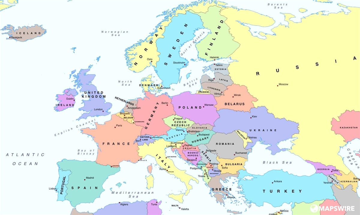 mappa dell'europa che mostra Bulgaria